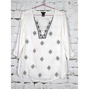 ANN TAYLOR Beaded Embroidered Boho Peasant Cottage Popover Tunic Top Size SP